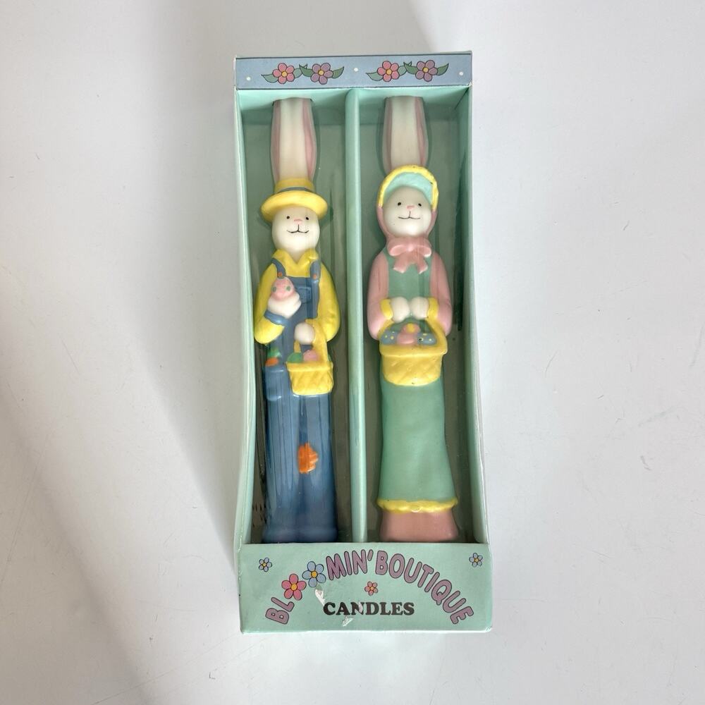NEW Papel Bloomin Boutique Bunny Rabbit Candles 10” Taper Male Female Easter VTG